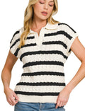 Zenana Textured Stripe Polo Collar Sweater Vest