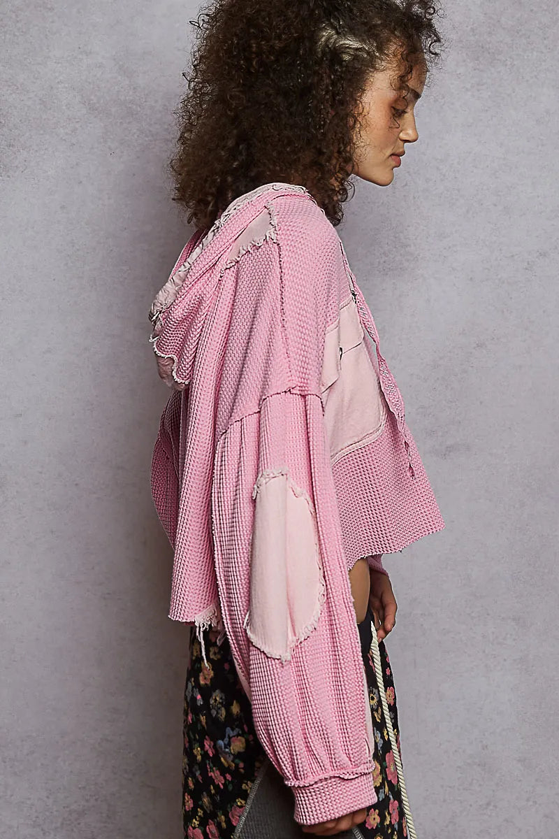 POL Cropped Hooded Jacket Fuchsia Pink Raw Hem Exposed seam Pocketed 35b07fe4-0bdb-45b4-8b42-f30dd6444e47-Max-Origin Trendsi