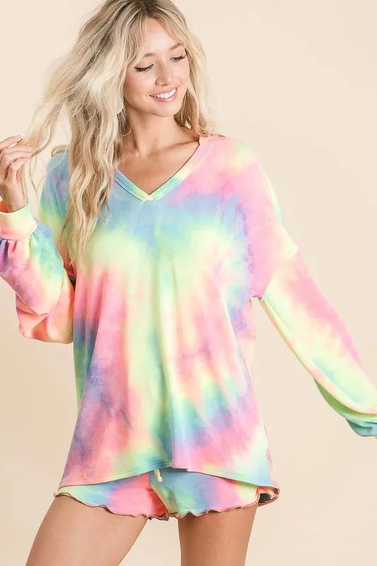 BiBi Womens Tie Dye French Terry Top With Balloon Long Sleeves Oversized 35c381f2e20448e58ff4aaffc4b9418c-Max-Origin Trendsi