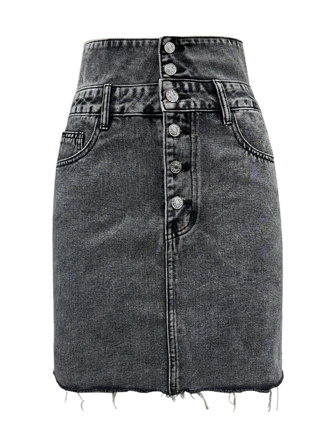 Denim Skirt High Waist Dark Gray with Raw Hem