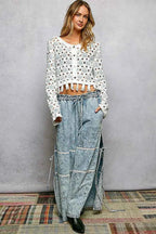 POL Openwork Floral Crochet Cardigan with Tassel Hem