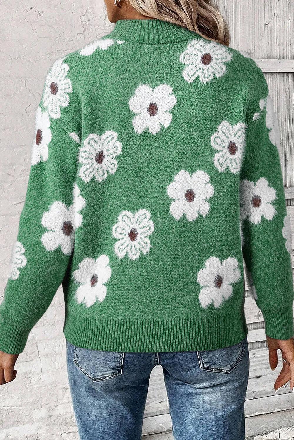 Sweater Flower Turtleneck Half Zip Long Sleeve Knitwear 35ec5870-9f25-444e-8239-4d228c15cd9b-Max Trendsi