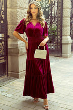 Maxi Dress Tiered Notched Short Sleeve Dress with Pockets 35f34767-c71a-4afe-a0cd-a56dd66f1392-Max Trendsi