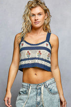 POL Crochet Cami Navy Multi Floral Embroidered Cropped Top with Scalloped Hem NAVY MULTI One Size 36081009-35fd-47e2-a84a-e3fad0ac1276-Max-Origin Trendsi