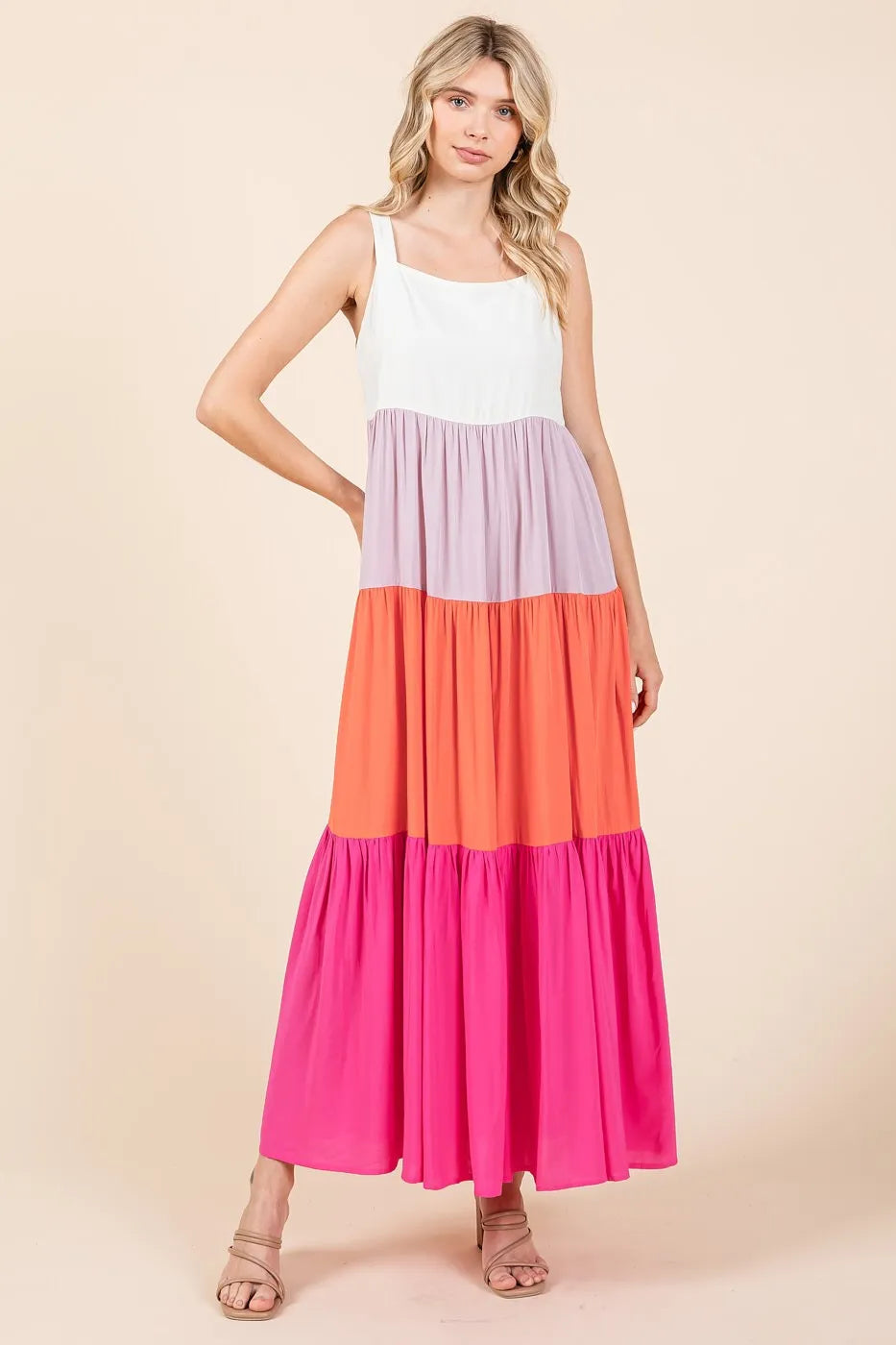 Mittoshop Maxi Tank Dress Fuchsia Pink Color Block Tiered Pull-On 360ce24a07f64ec48b796a22fc73c8bb-Max-Origin Trendsi