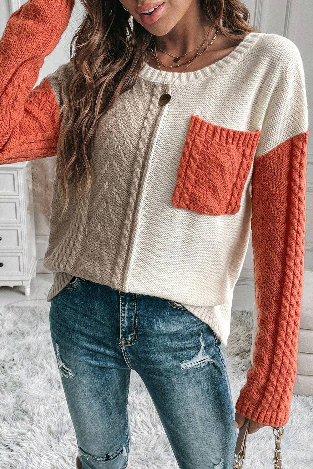 Sweater Color Block Round Neck Long Sleeve Knit pullover 361579dc-7926-41be-ae04-2358d62226d1-Max Trendsi