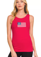 Zenana Double Scoop American Flag Embroidered Tank Top