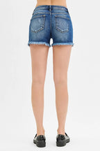 RISEN Denim Shorts Women's Low Rise Frayed Raw Hem Dark Wash 3622289145ef4f8b876364bc9a00ff63-Max-Origin Trendsi