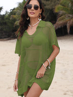 Cover-Up Dress Hollow Out Collared Neck Short Sleeve Sheer Openwork 36248f32-4374-400a-8864-90447d63177e-Max Trendsi