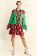 Davi & Dani Floral Applique Cardigan Women Open Front Soft Long Sleeve Green 36383f2a-e6d5-4fcd-bad3-1ce77436ff76-Max Trendsi