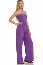 Zenana Acid Washed Strapless Tube Top Jumpsuit