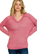 Zenana Soft Melange Hacci Exposed Seam Hi-low Tee DK RED 36514a69920f43fd82e05f5b0783402c-Max-Origin Trendsi