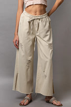 POL Women's Wide leg Pants Distressed Drawstring Side Slit Cotton Trousers Cream 366c06c9-48fa-4e9d-9018-cb778fb3d200-Max-Origin Trendsi