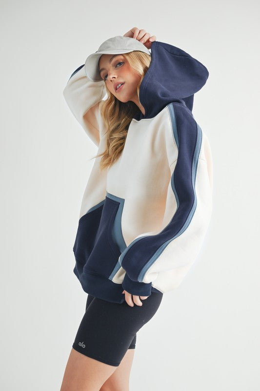 Aemi + Co Hoodie Dark Navy Color Block Kangaroo Pocket Long Sleeve 366c5b12-f76e-4143-91ca-752ed5bd136f-Max Trendsi