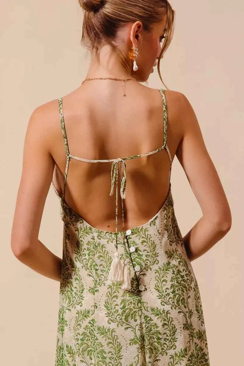 SO ME Floral Summer Maxi Flowy Dress sage Green Damask Backless Tied 366f5a152f9541b796a032bcebc45c64-Max-Origin Trendsi