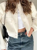 Women Baseball Cropped Jacket Pocketed Solid Snap Collared Long Sleeve 367eec6f-473a-4c56-8deb-b5b29bbd24ff-Max Trendsi