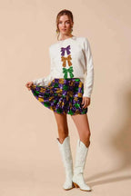 SO ME Sequins Mini Skirt Mardi Gras Checker Ruffled 368ea20535b147beab8a7ae1060536f0-Max-Origin Trendsi