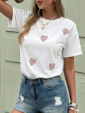 Heart Rhinestone Casual T-Shirt