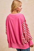 BiBi Women Sweatshirt Pink French Terry Red Stripe Combo with Open Seam Top 36a8f65ee3634a5d9b8bece0b07389c1-Max-Origin Trendsi