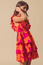 SO ME Floral Dress V Neck Layered with Elasticized Waist Short Cap Sleeve 36bb5c1f412a4f7da7197424cd4fbcc3-Max-Origin Trendsi