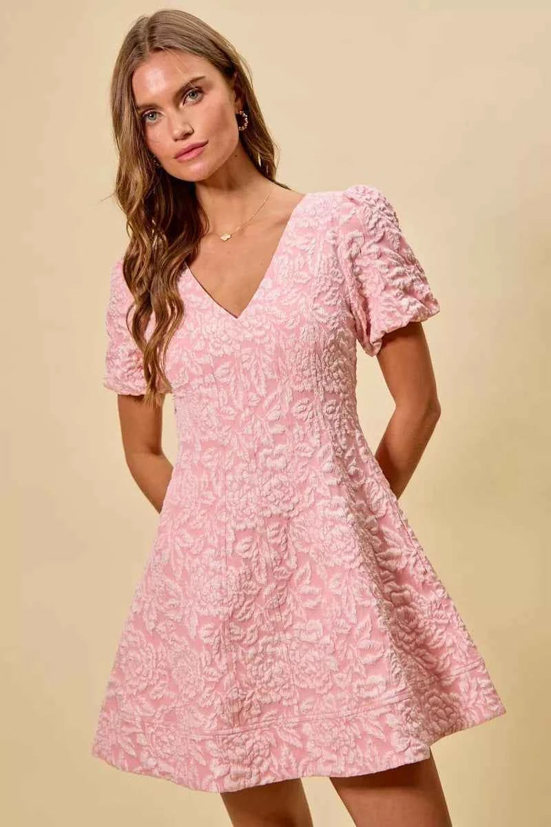 SO ME Mini Dress Floral Jacquard Blush Pink Fit And Flare Daily 36bdaa4f76bf46cdb1375cdd4e2c092e-Max-Origin Trendsi
