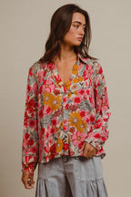 BiBi Women's Shirt Rose Floral Printed Smocked Long Sleeve Top 36c85baf1d204037aabc8b6ac1f8f01a-Max-Origin Trendsi