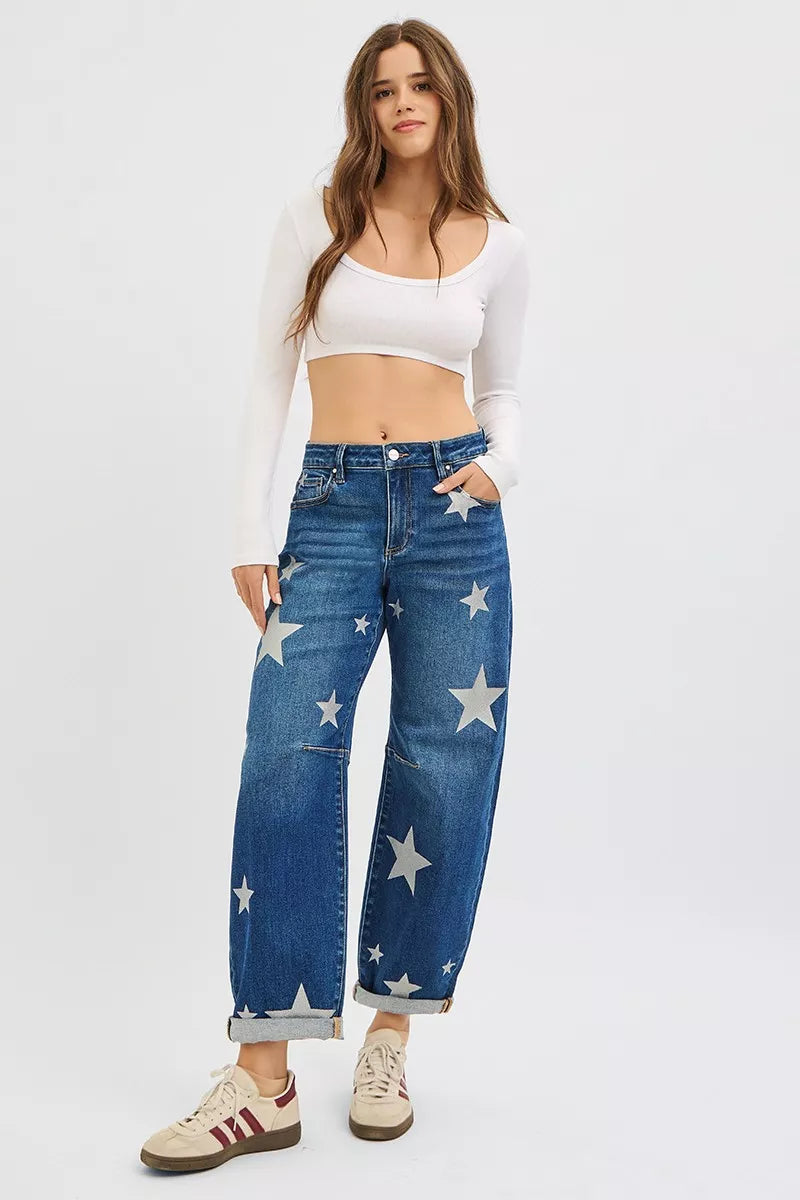 RISEN Star Printed Jeans Womens Mid Rise Ankle Length Relaxed Barrel 36c9e999ece24730b5867c2ca5ed7ef2-Max-Origin Trendsi