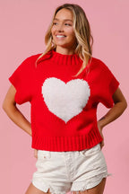 BiBi Valentines Sweater Red Rib Top White Banded Heart Pattern 36de33f72c2b4adeaa4fa5d9a295b3ba-Max-Origin Trendsi