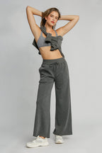 Umgee Charcoal Women Wide Leg Women Pants Drawstring Waist with Pockets 36e172a1-e4e5-4d48-8a61-0c2143967972-Max Trendsi