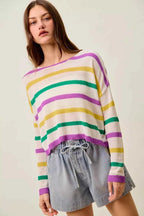 SO ME Mardi Gras Color Stripe Lightweight Sweater Top