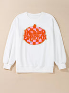 Halloween Women's Sweatshirt Pumpkin Patched Pattern White Long Sleeve Top 36e66594af314fa48b1affe3eb4f9a85-Max-Origin Trendsi