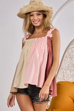 BiBi Babydoll Top Ruffle Frill Shoulder Strap Pink Color Block Bodice 36ed8ab7a0794297b2f9f2ab5decdf95-Max-Origin Trendsi