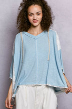 POL Women Blouse Hoodie Top with Lace Detail Short Sleeve Powder Blue POWDER BLUE 36efbc16-2806-4fc7-afb0-7dc86ade7f6d-Max-Origin Trendsi