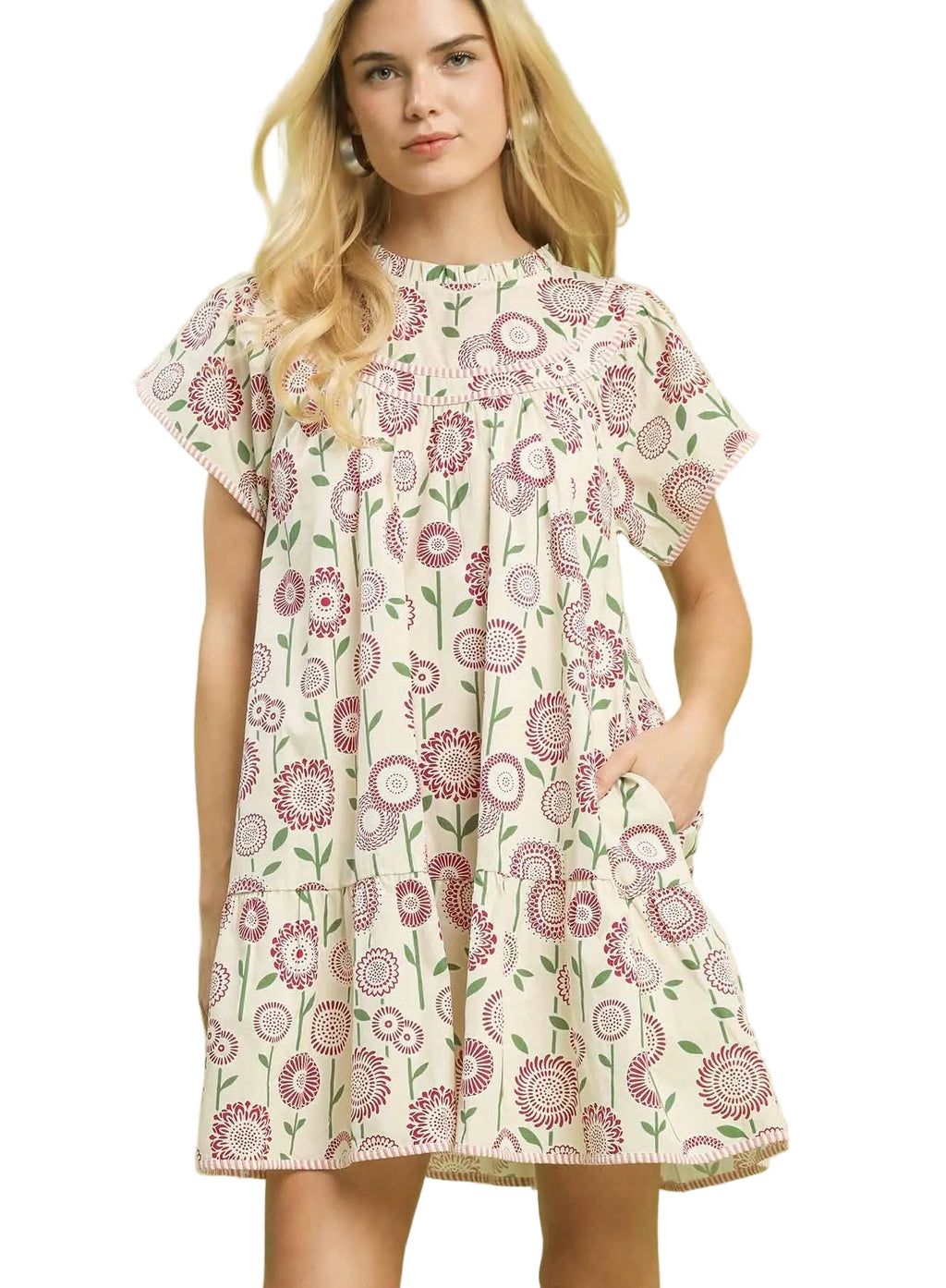 Umgee Floral Print Tiered Babydoll Dress