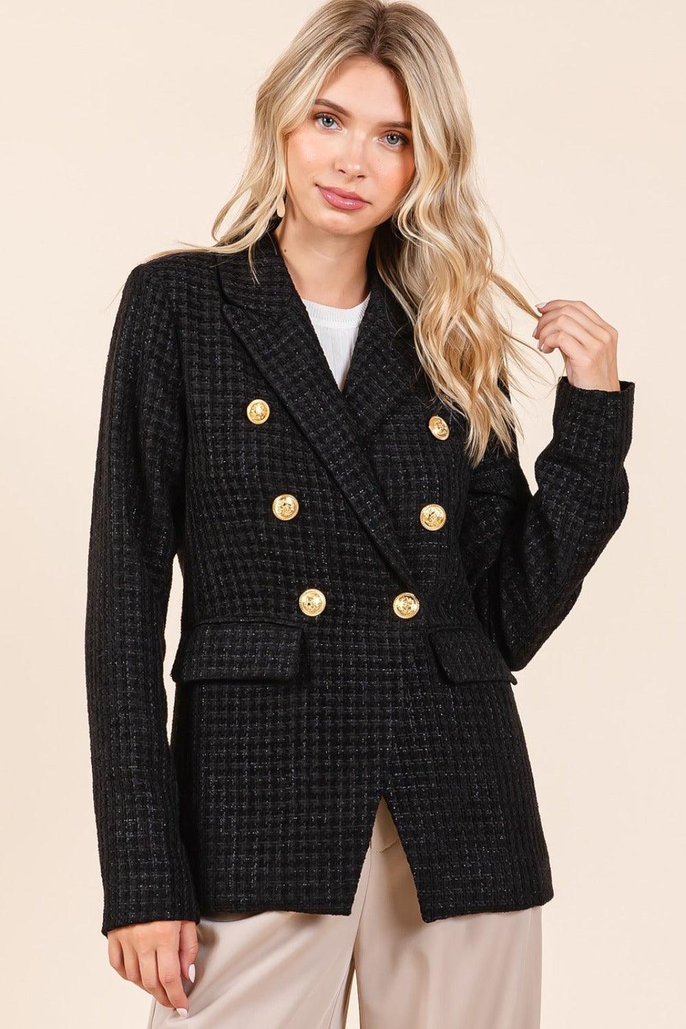 Mittoshop Plaid Blazer Texture Double-Breasted Long Sleeve 3711c4d4-6915-4661-af2a-4a7d083bf61e-Max Trendsi