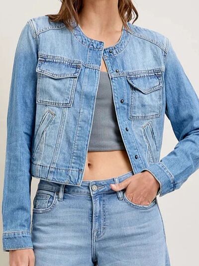 Cargo Denim Jacket Snap Down Women's Long Sleeve Cropped Outwear 3713f338-4e8a-48ab-ae19-8a20cdb8c4e6-Min Trendsi