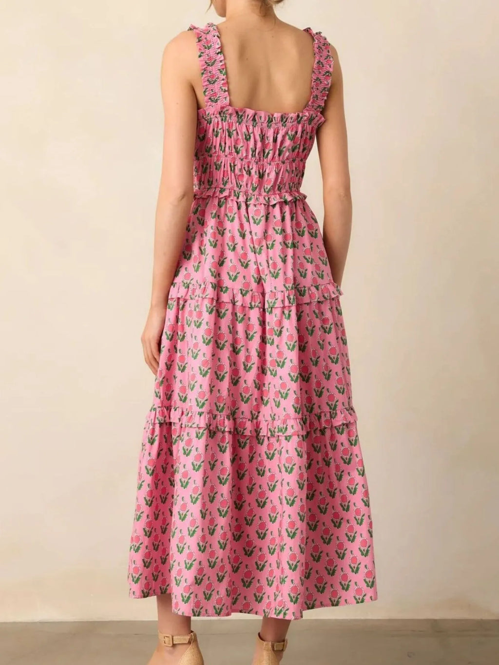 Floral Midi Dress Pink Print Ruffled Straps with Pockets 3714a5d9-93ee-4544-9ca8-20087fca284e-Max-Origin Trendsi