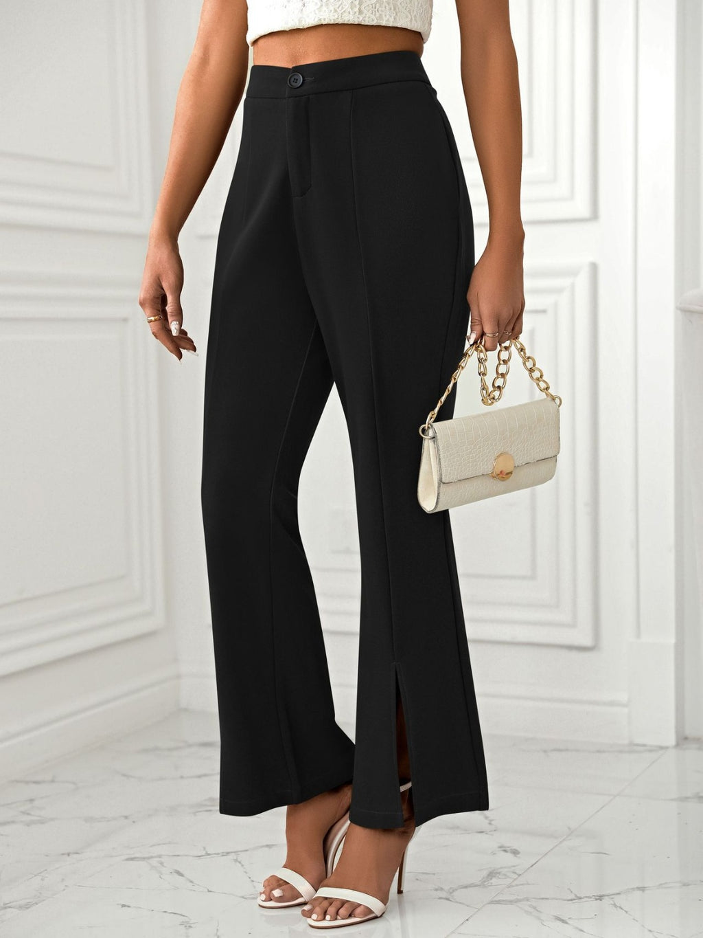 Women Wide Leg Pants Slit Flare Solid with Pockets 3720e21f-dc89-42f2-a41a-3ec8c28e7fb7-Max Trendsi