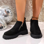 Women's Ankle Boots Faux Suede Round Toe Side Zip Mid Heels Shoes 3721a0d5a1f1434285e7ff2662ec4988-Max-Origin Trendsi