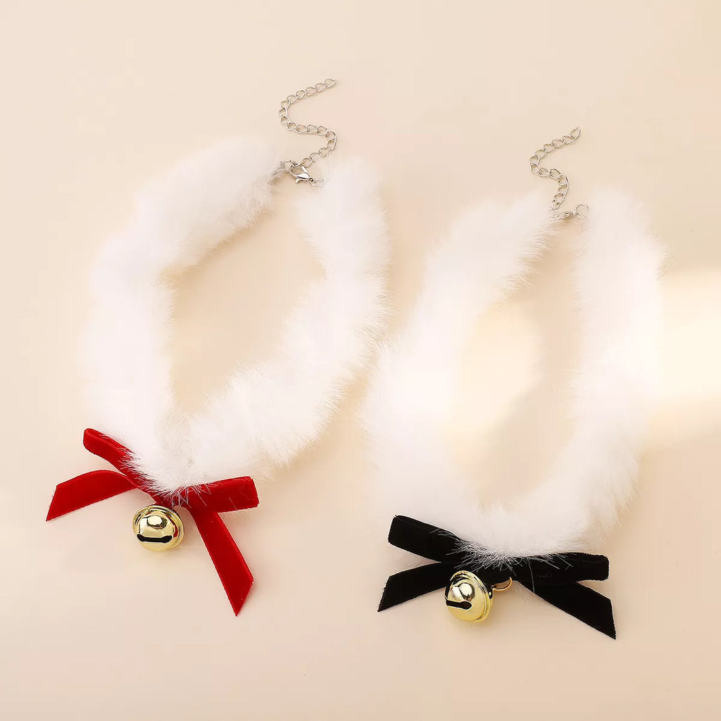 Christmas Choker Faux Fur Necklace with Red Bow Bell 373d2522-f90c-4843-9720-7275aff0b2dd-Max-Origin Trendsi