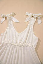 Mini Dress Beige Solid Color Bow Tied Straps Ruffle Tiered Frill 37618226-a912-432f-abcc-c75397062f85-Max-Origin Trendsi