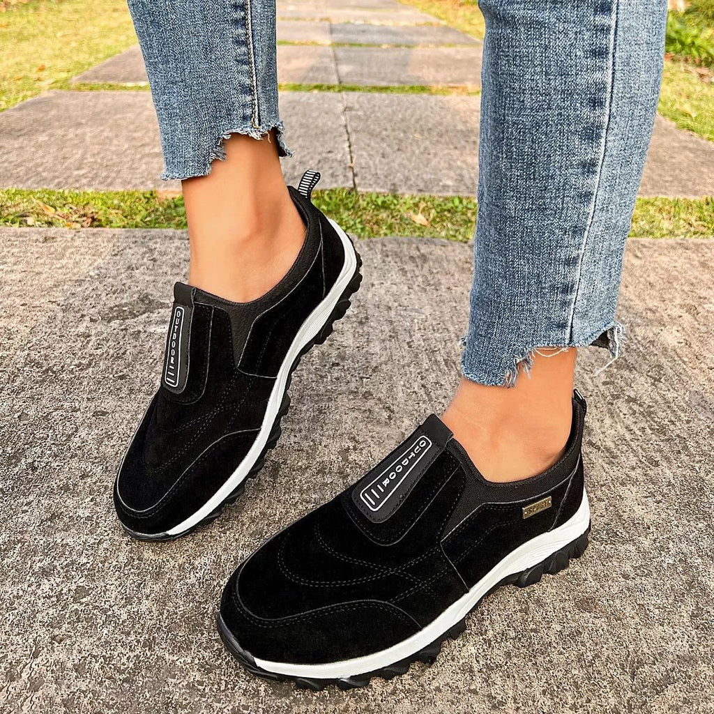 Round Toe Breathable Sneakers with PU Leather and Rubber Soles - Flats, Imported