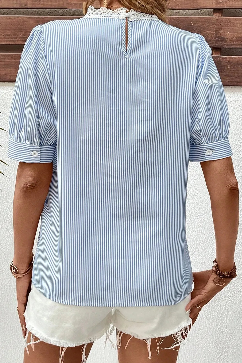 Women's Blouse Striped Lace Floral Detail Round Neck Half Sleeve Top 3763c32b-3f68-4a21-bdbd-6ba338e12a28-Max-Origin Trendsi