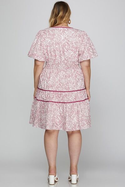 She+Sky Mini Dress Berry Floral Printed V Neck Puff Short Sleeve Tiered Plus Siz 3768b0ff-b6a8-47a5-b597-1a2457ba11a0-Min Trendsi