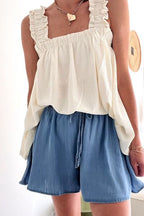Denim Shorts Women's Elastic Waist Wide Leg Medium Wash 37748c13-ddca-4027-9611-21a6f689fabe-Min Trendsi