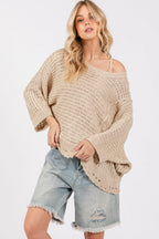 SAGE + FIG Sweater USA Stock Distressed Asymmetrical Open Stitch Knitwear 377b6a23-2810-4fce-9ba1-f9d70d76cec4-Max Trendsi