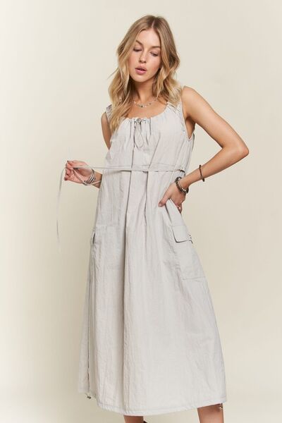 ADORA Cargo Dress Drawstring Round Neck Slit Back Pocketed Light Gray 37a1bead-e783-437d-a91a-d93018de9169-Min Trendsi