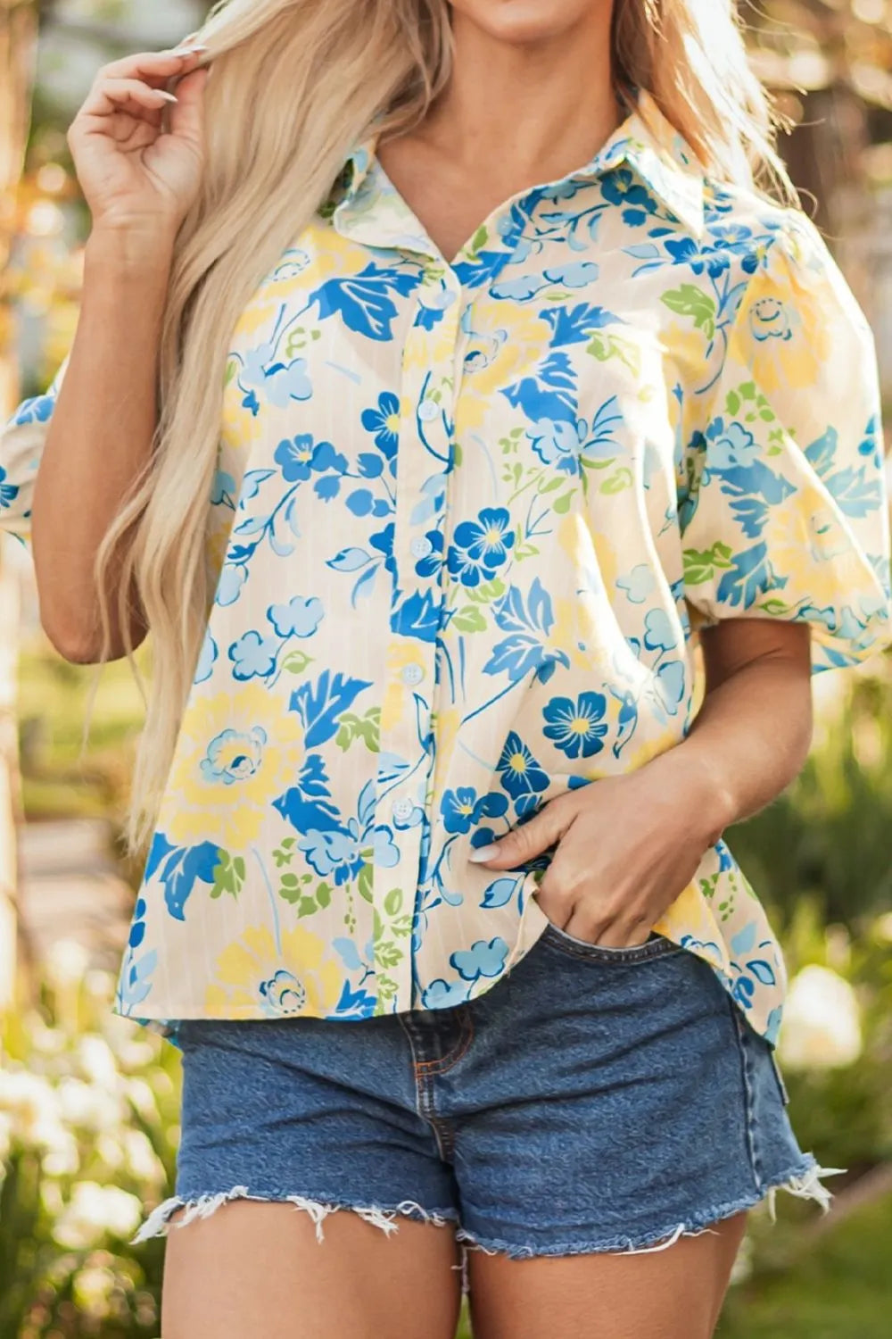 Women's Shirt Floral Printed Puff Short Sleeve Summer Top 37ba84f1-f524-404e-a116-aedc9f0a7941-Max-Origin Trendsi