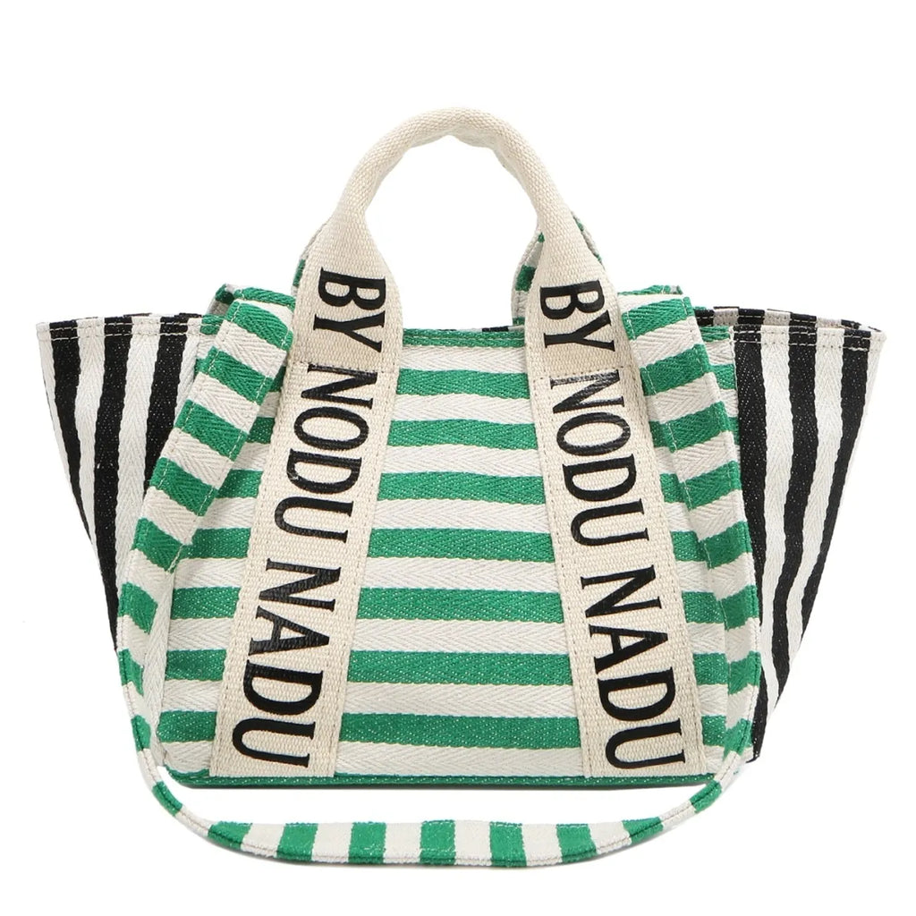 Nicole Lee USA Canvas Tote Bags Letter Striped Large Snap Handbags Green One Size 37c12892-3042-4625-98f6-00b9ed9823ed-Max-Origin Trendsi