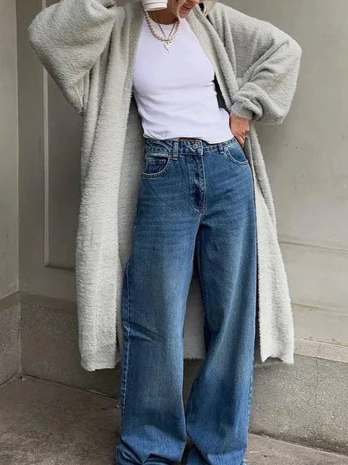 Women Cardigan Longline Open Front Fuzzy Knit Brushed Soft Acrylic Solid 37ce0a2c-a94d-4485-ba5d-18ee8587b283-Max Trendsi